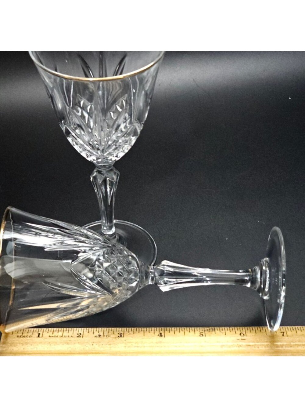2 Cristal de Flandre Salzburg Gold Wine Glasses 6.5" cut crystal 1990s France vi - Picture 3 of 8